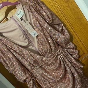 ROSE GOLD HOLOGRAPHIC SEQUINNED WRAP DRESS